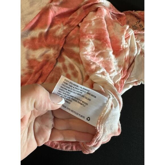 Knox Rose Pink & White Tie Dye Boho Lace Tunic Top Blouse Size Small - Picture 3 of 5